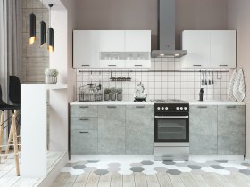 Кухонный гарнитур Дуся 2,0 м (белый глянец/цемент) в Решётах - reshyoty.mebel-nsk.ru | фото