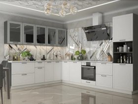 Модульная кухня Глэдис (белый снег/лайт грей софт/корпус анкор темный) в Решётах - reshyoty.mebel-nsk.ru | фото