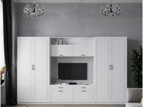 Модульная стенка Апполия (белый/белый дуб) в Решётах - reshyoty.mebel-nsk.ru | фото