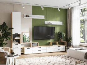 Модульная стенка Санса (дуб сонома/белый) в Решётах - reshyoty.mebel-nsk.ru | фото
