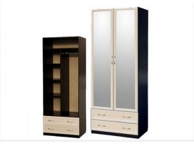 Шкаф двухстворчатый с ящиками с 2-мя зеркалами  (профиль МДФ) в Решётах - reshyoty.mebel-nsk.ru | фото