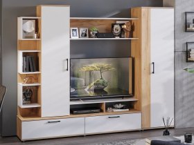 Стенка «Дакота» (дуб крафт золотой/белый ясень) в Решётах - reshyoty.mebel-nsk.ru | фото