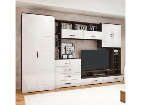 Стенка Коста МДФ (дуб венге/белый глянец) в Решётах - reshyoty.mebel-nsk.ru | фото