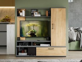 Стенка «Сиена» (графит серый/дуб крафт золотой) в Решётах - reshyoty.mebel-nsk.ru | фото